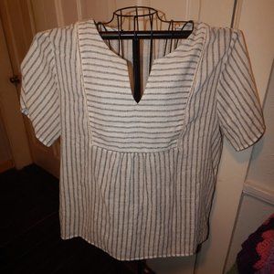 Ladies Cotton Bleu Blouse - Top - Shirt  White with Blue Stripes  Size XL